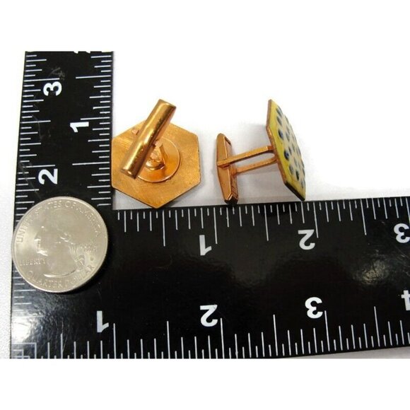 Yellow Dots Enamel Copper Cufflinks Shirt Accessories Wedding Vintage - Picture 9 of 12